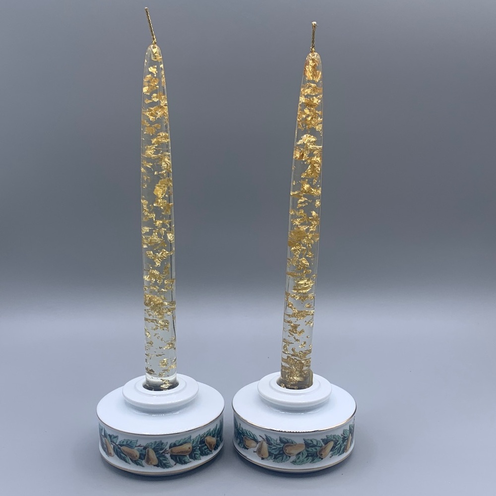 Twelve Days of Christmas Vintage Avon Partridge Pear Leaves 14K Candle Holders